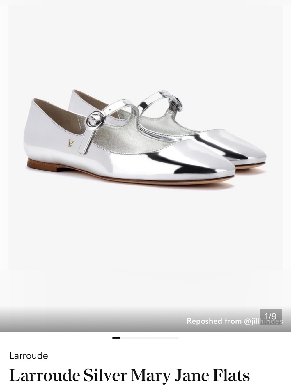 Larroude Blair Mirror Silver Mary Jane Flats Size 8 NWOT